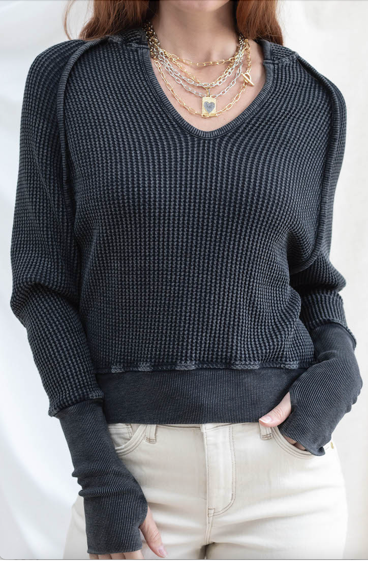 Everyday Vintage Waffle Sweater - Charcoal