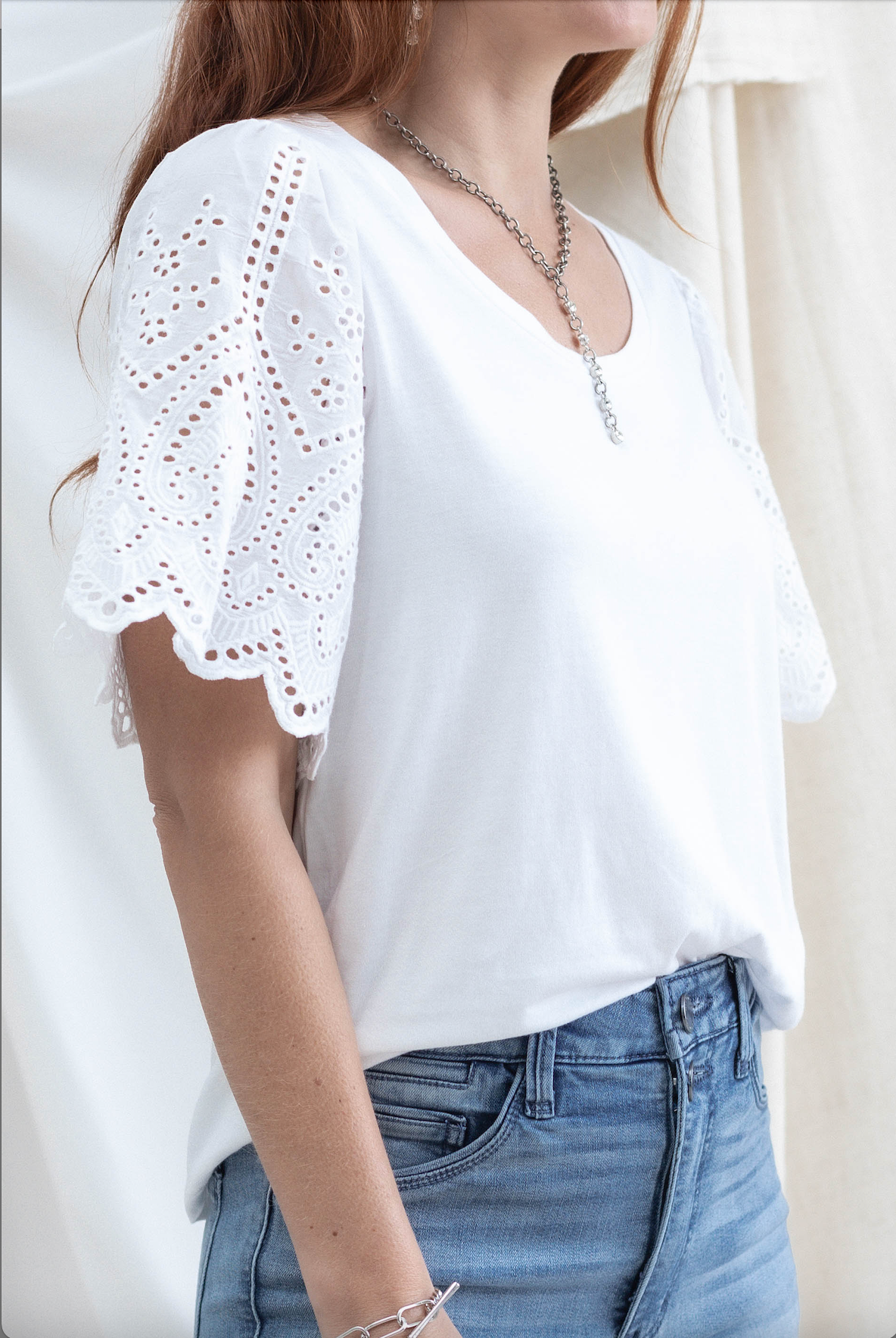 Flutter Eyelet Sleeve Top