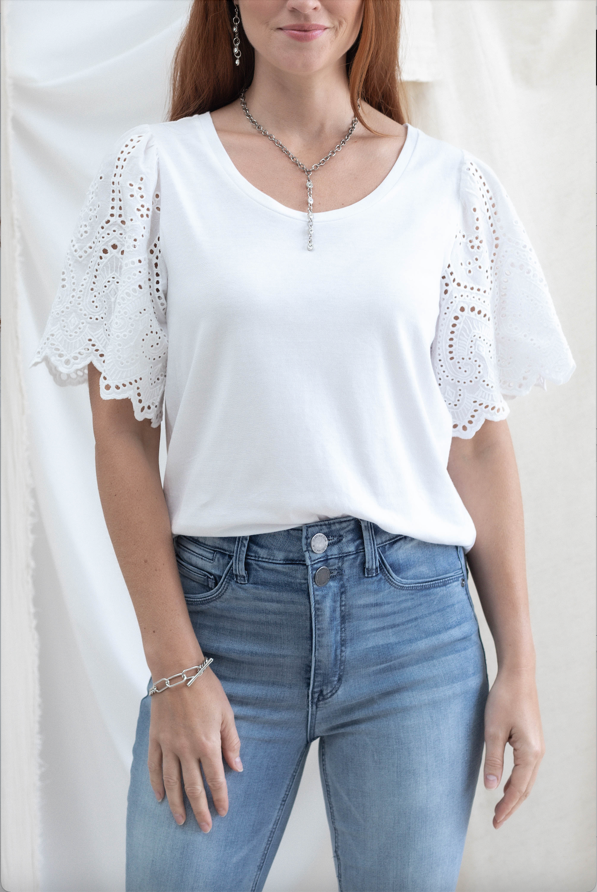 Flutter Eyelet Sleeve Top