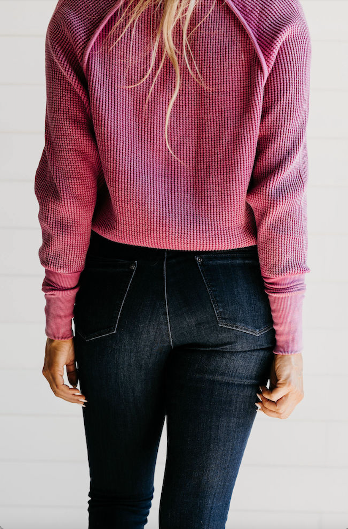 Everyday Vintage Waffle Sweater - Fuchsia