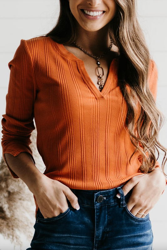 Variegated Stretch Rib Long Sleeve - Spice