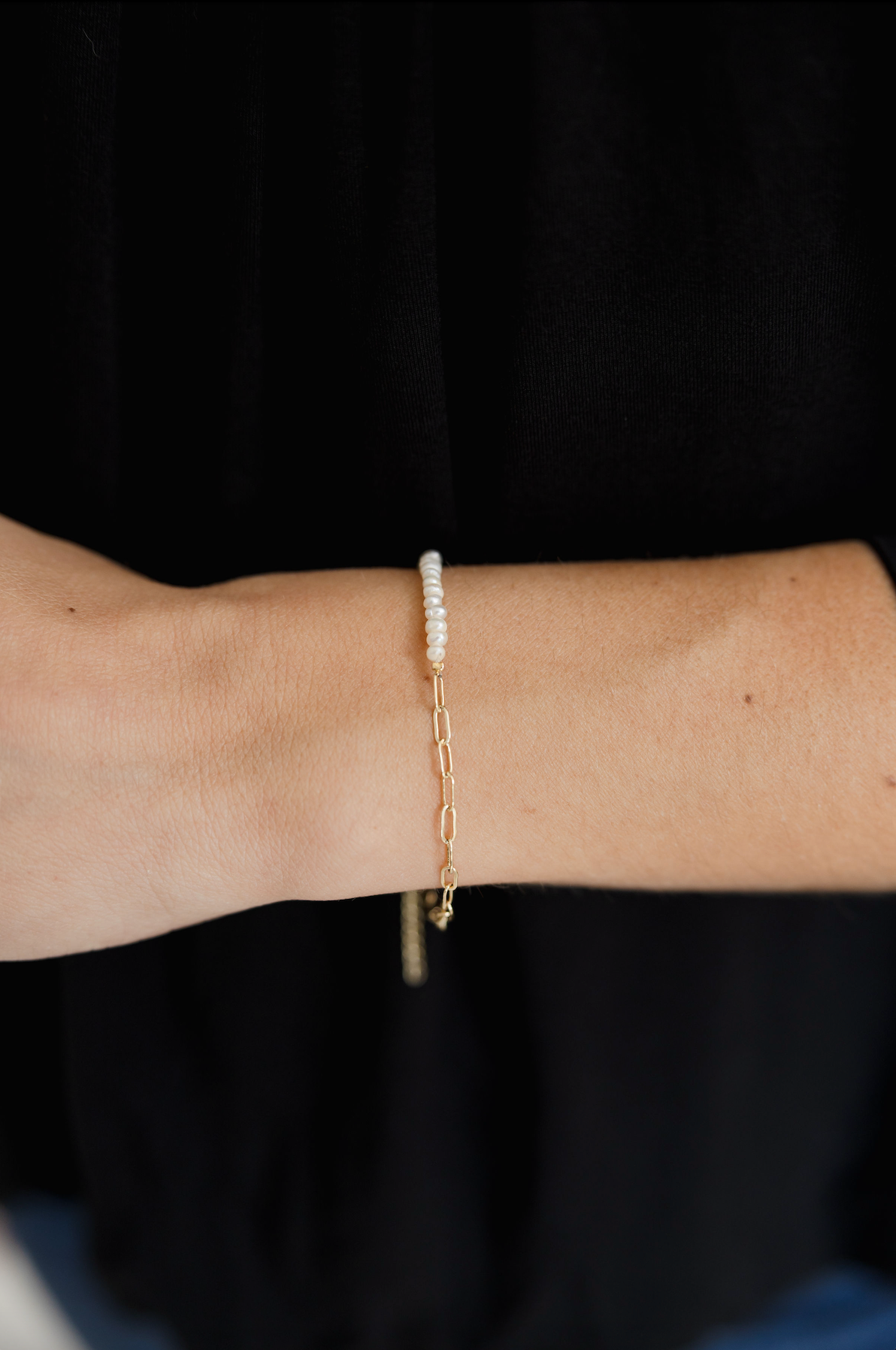 Bella Dainty Pearl and Paperclip Bracelet