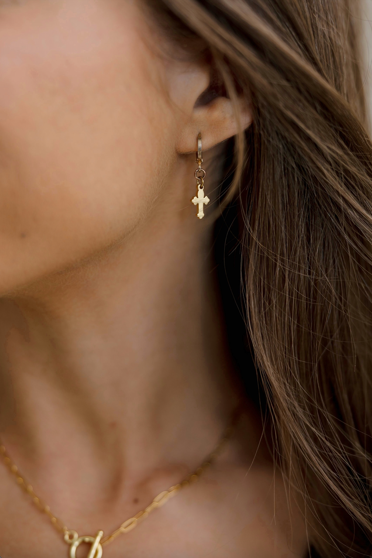 Bella Dainty Cross Huggie Earrings