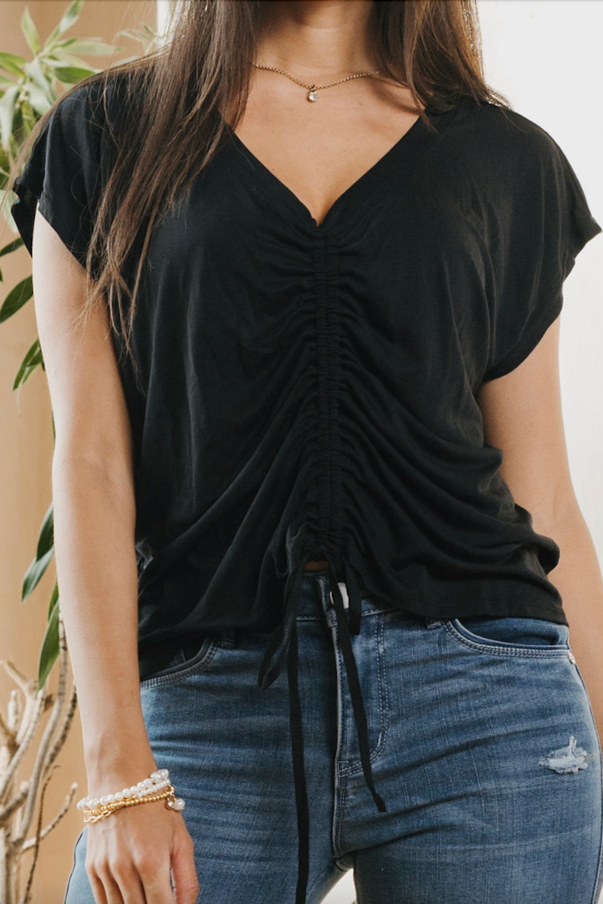 Essentials Ruched Front Top - Black