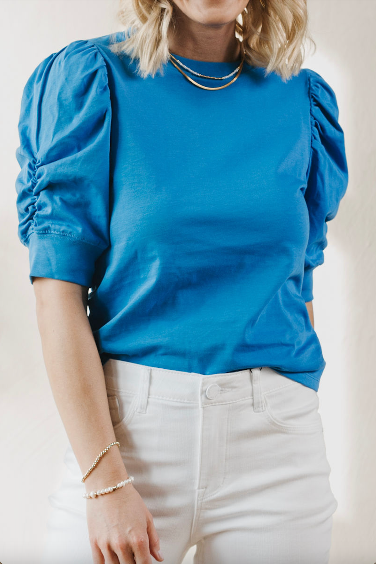 Bold and Beautiful Ruched Sleeve Top - French Blue