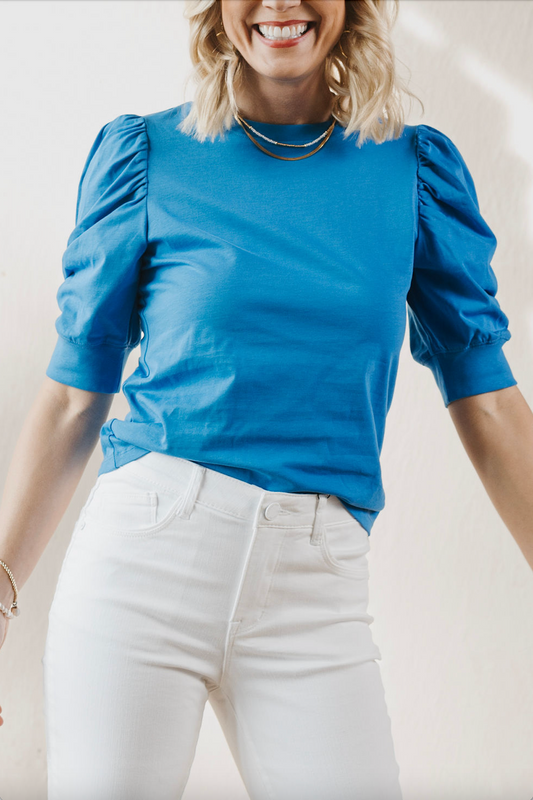 Bold and Beautiful Ruched Sleeve Top - French Blue