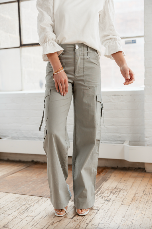 Skyrise Wide Leg Utility Pant - Light Sage